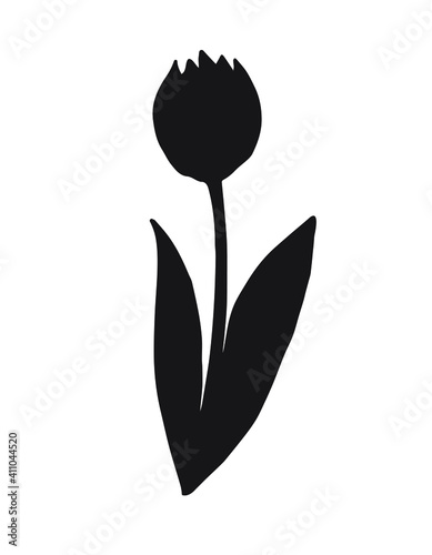 Vector hand drawn doodle sketch tulip flower silhouette isolated on white background