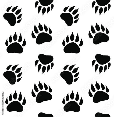 Vector seamless pattern of hand drawn bear paw footprint isolated on white background