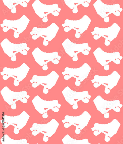 Vector seamless pattern of white quad roller skates silhouette isolated on pink background