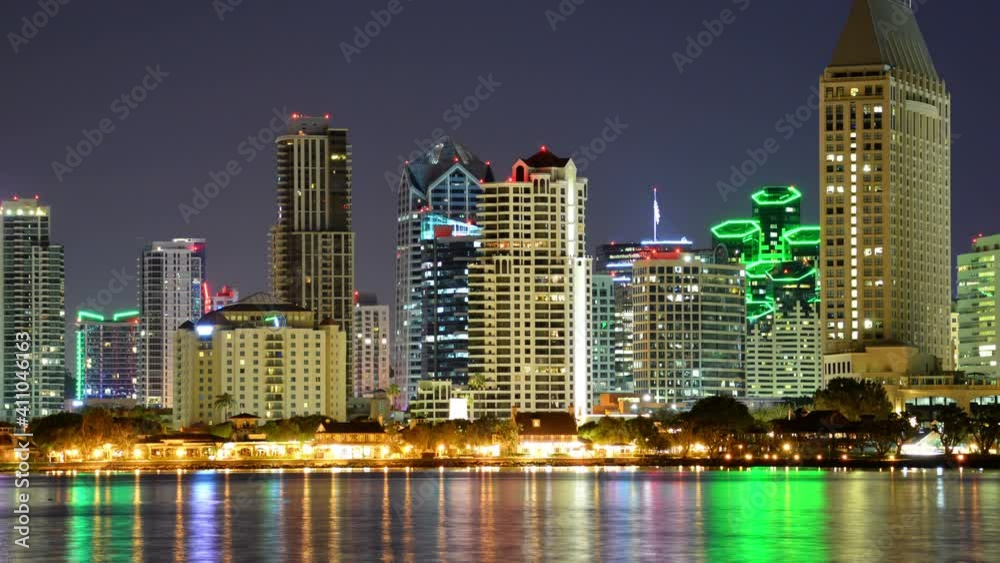 San Diego Night Skyline from Coronado Time Lapse California USA Zoom Out