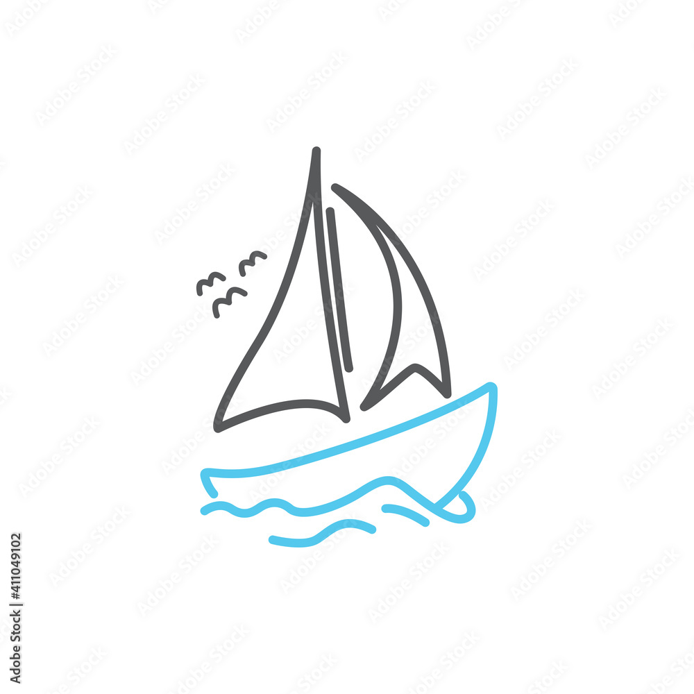 Sailboat wooden ship line art style logo design