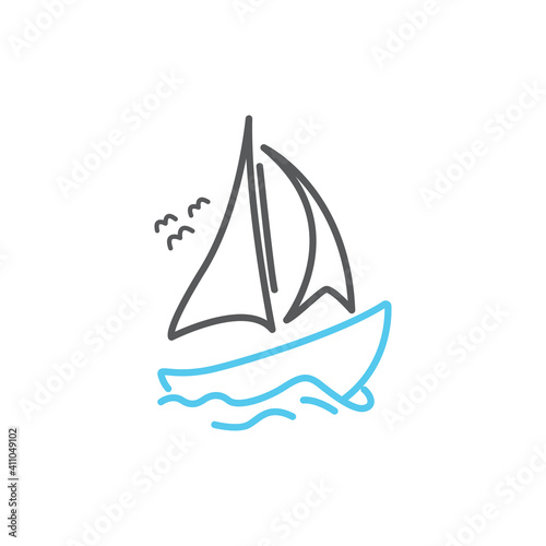 Sailboat wooden ship line art style logo design