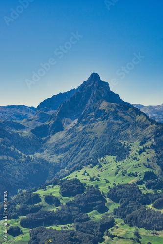 view from amden over the walensee to the great mountain Muertschenstock. Muertschenstock, gigantic mountain, hiking photo