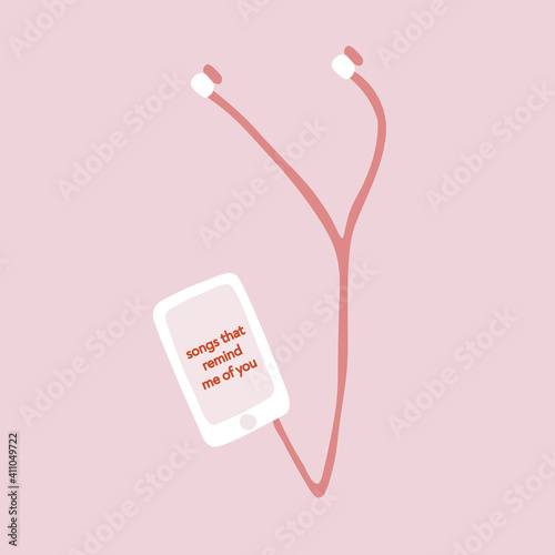 songs that remid me of you quote music, phone, earphones, love card Valentine's day 14th of February	
 photo