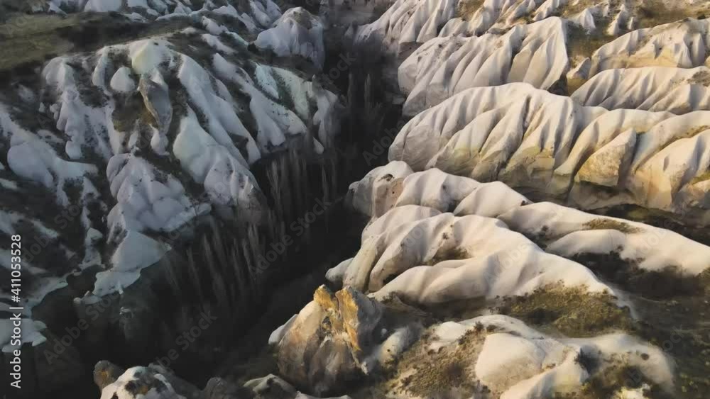 Cappadocia aerial drone or balloon view to Red and Rose valley rock formation, ancient cave churches. Goreme, Cappadocia, Turkey Cappadocia aerial drone or balloon view to Red and Rose valley rock formation, ancient cave churches. Goreme, Cappadocia, Turkey