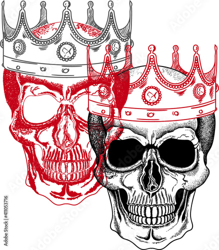 Vector illustration of human skulls with crown.
