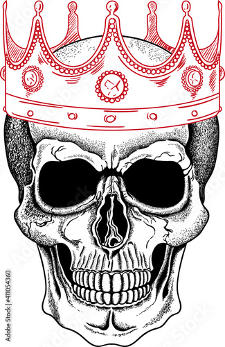 Vector illustration of human skull with crown.