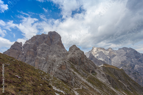 Panorama of Mount Duranno southern face and the Cima dei Preti mountain range, Dolomites, Italy
