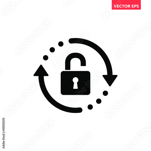Black reset password icon, simple round key protection flat design vector pictogram, infographic vector for app logo web website button banner ui ux interface elements isolated on white background