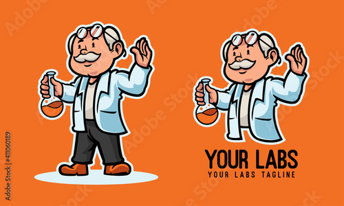 scientist holding a test tube mascot logo illustration
