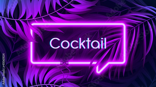Neon light banner in fluorescent color, tropical background concept.