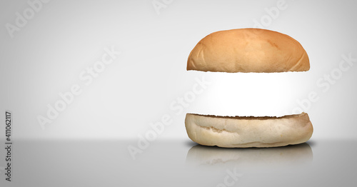 Hamburger bun bread as empty buns with copy space photo