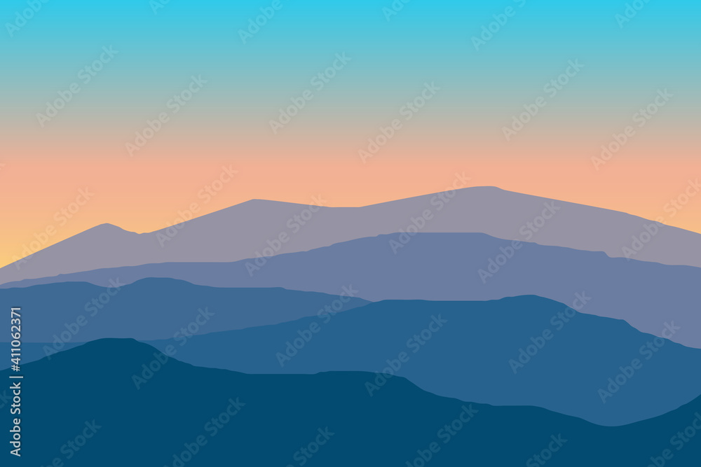 vector illustration of mountain landscape before sunrise with gradient color