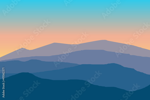 Fototapeta Naklejka Na Ścianę i Meble -  vector illustration of mountain landscape before sunrise with gradient color
