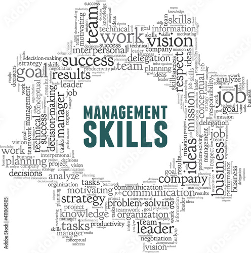 Management skills vector illustration word cloud isolated on a white background.