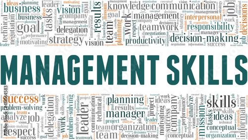 Management skills vector illustration word cloud isolated on a white background.