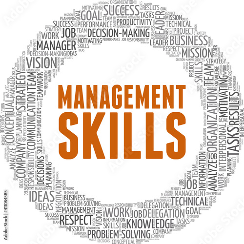 Management skills vector illustration word cloud isolated on a white background.