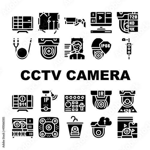 Cctv Camera Security Collection Icons Set Vector