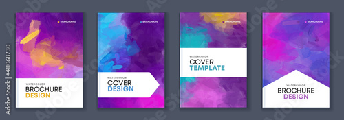 Watercolor A4 booklet colourful purple cover bundle set