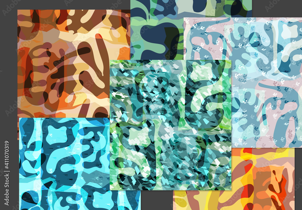 Seamless Pattern Set with Textured Matisse Shapes Stock Template ...
