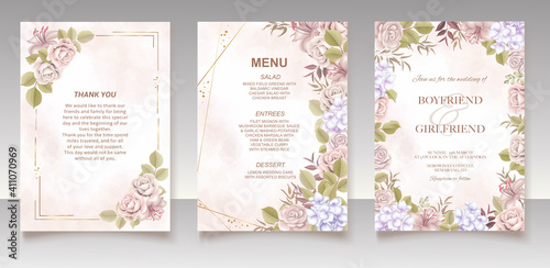 Elegant hand drawing wedding invitation floral design