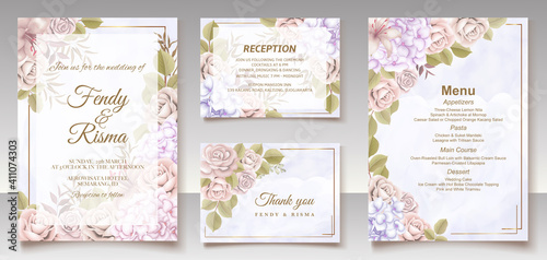 Elegant hand drawing wedding invitation floral design
