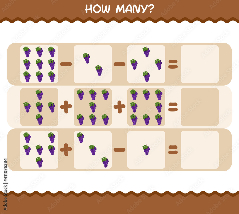 How many cartoon grape. Counting game. Educational game for pre shool years kids and toddlers