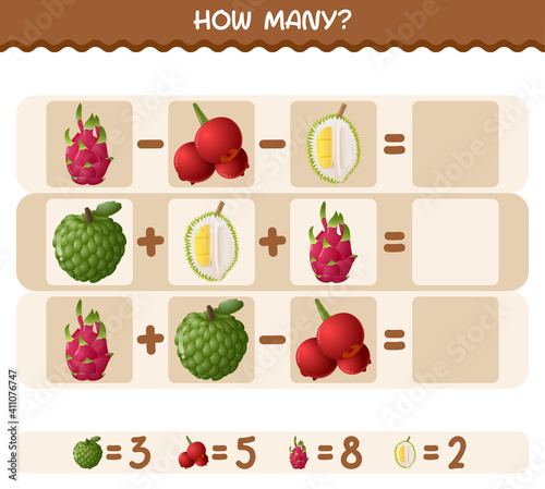 How many cartoon fruits. Counting game. Educational game for pre shool years kids and toddlers