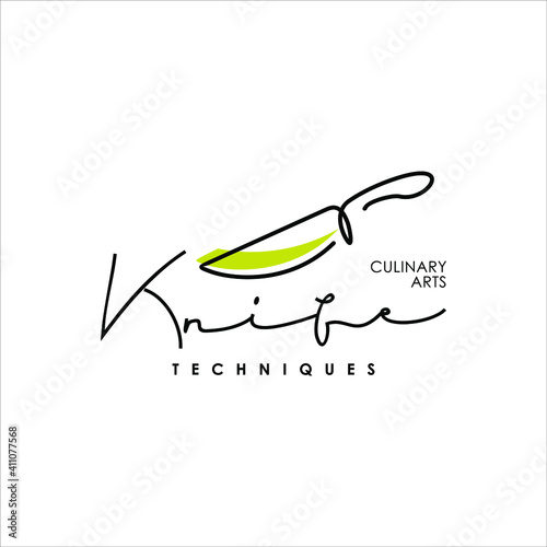 Logo Ideas Knife Cutting Skills Chef Line Art Design Template for Food and Culinary Industry