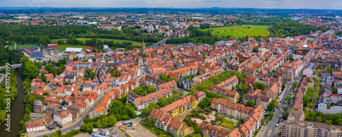 Aerial view of the city Fürth in Germany, Bavaria on a sunny spring day 