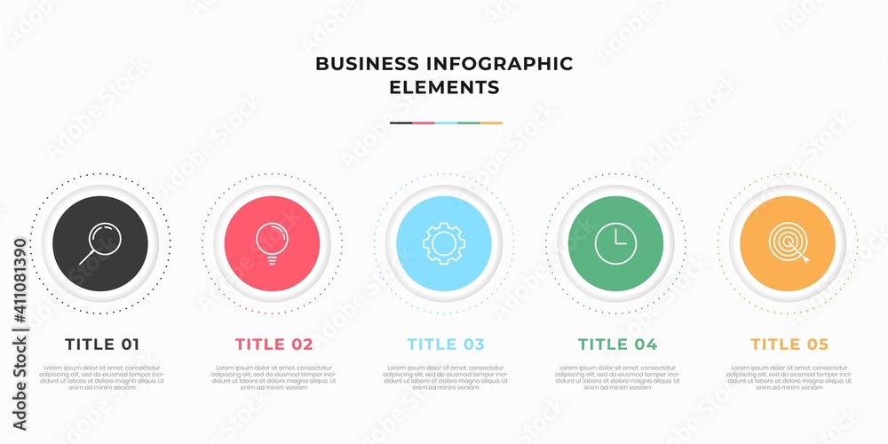 Presentation business infographic template with 5 options or steps. Modern infographic design template. Creative concept of five stages of business project