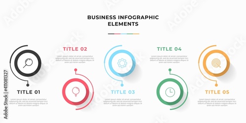 Presentation business infographic template with 5 options or steps. Modern infographic design template. Creative concept of five stages of business project