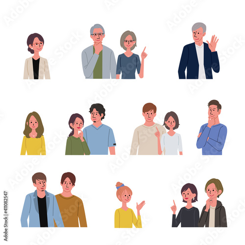 様々な人々のイラスト　大勢の男女　シニア　人物
