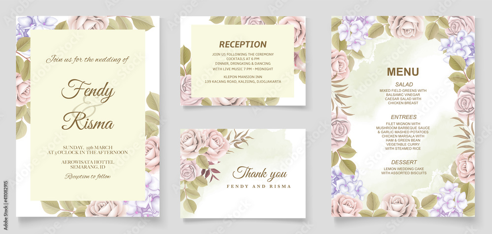 Elegant hand drawing wedding invitation floral design Elegant hand drawing wedding invitation floral design