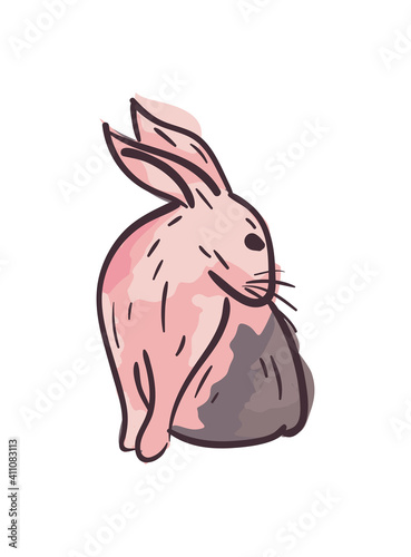 Cute white and gray rabbit painting vector design