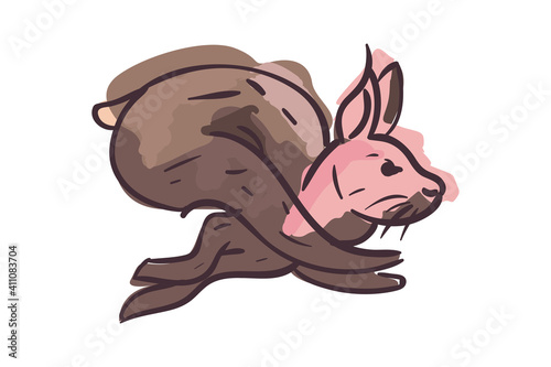 Cute brown rabbit jumping vector design