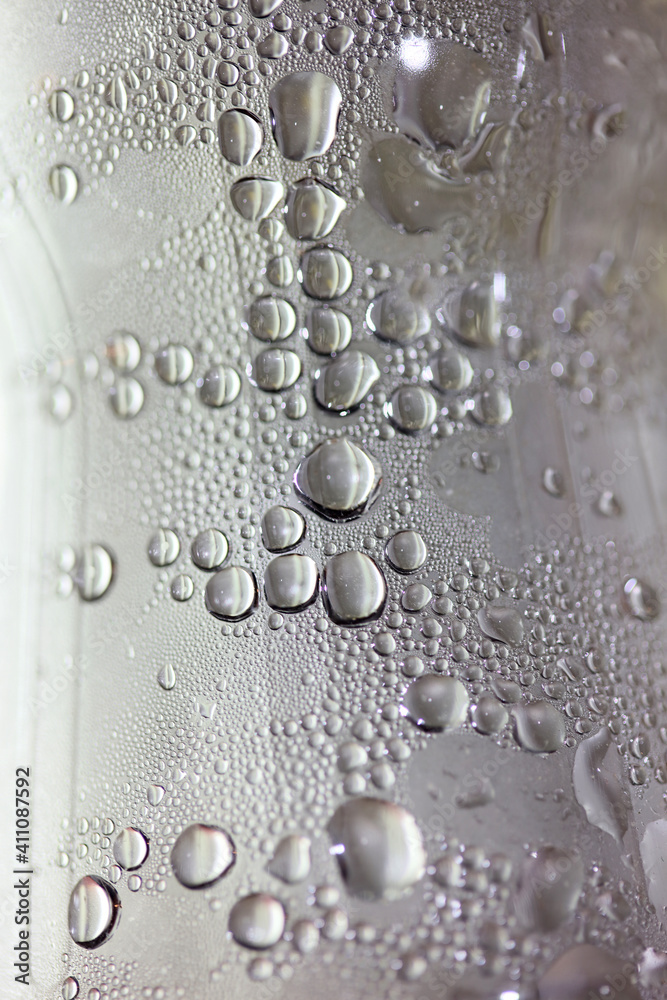 Fototapeta premium Water drops macro from a plastic bottle modern background high quality prints fifty megapixels