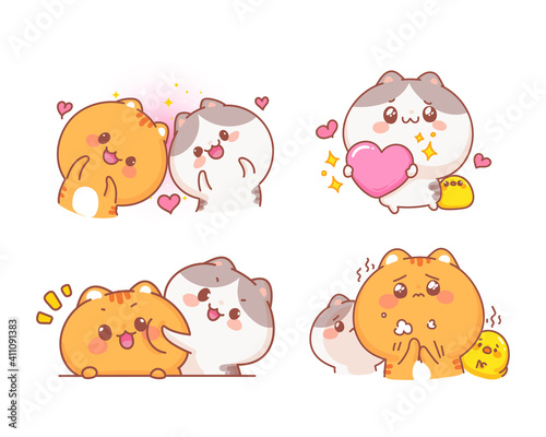 Fototapeta Naklejka Na Ścianę i Meble -  Cute cats set of in love character cartoon illustration