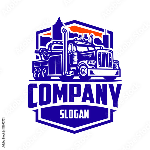 Towing truck company ready made logo vector isolated EPS. Ready Made Logo Vector Isolated EPS