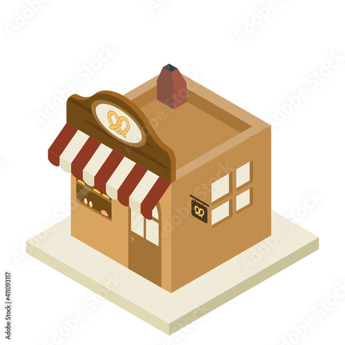 Vector isometric building shop, bakery shop.