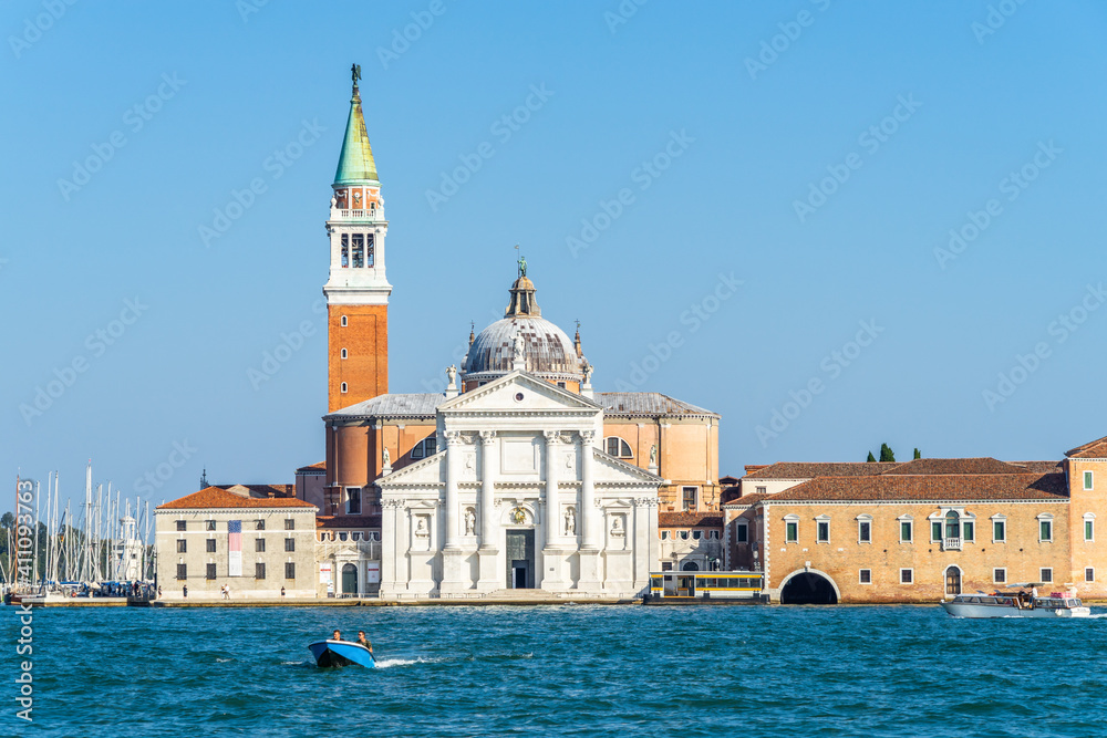 San Giorgio Maggiore church seen across the Venetian lagoon, Venice, Italy