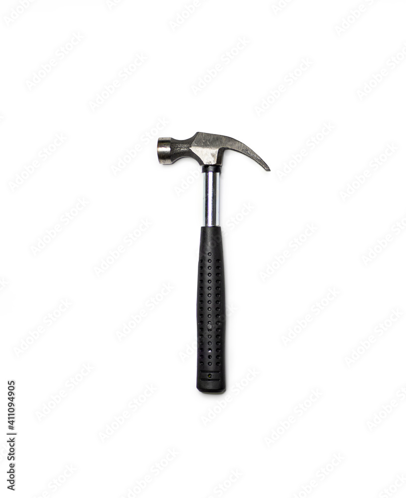Small hammer with black handle, hammer is a tool for hammer nails, Isolated on white background and clipping path. Small hammer with black handle, hammer is a tool for hammer nails, Isolated on white background and clipping path.