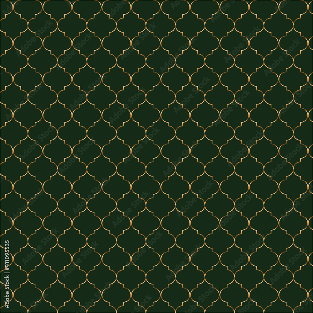 Fototapeta premium Green color with golden frame moroccan pattern for tiles, floor, roof decoration, carpet, silk