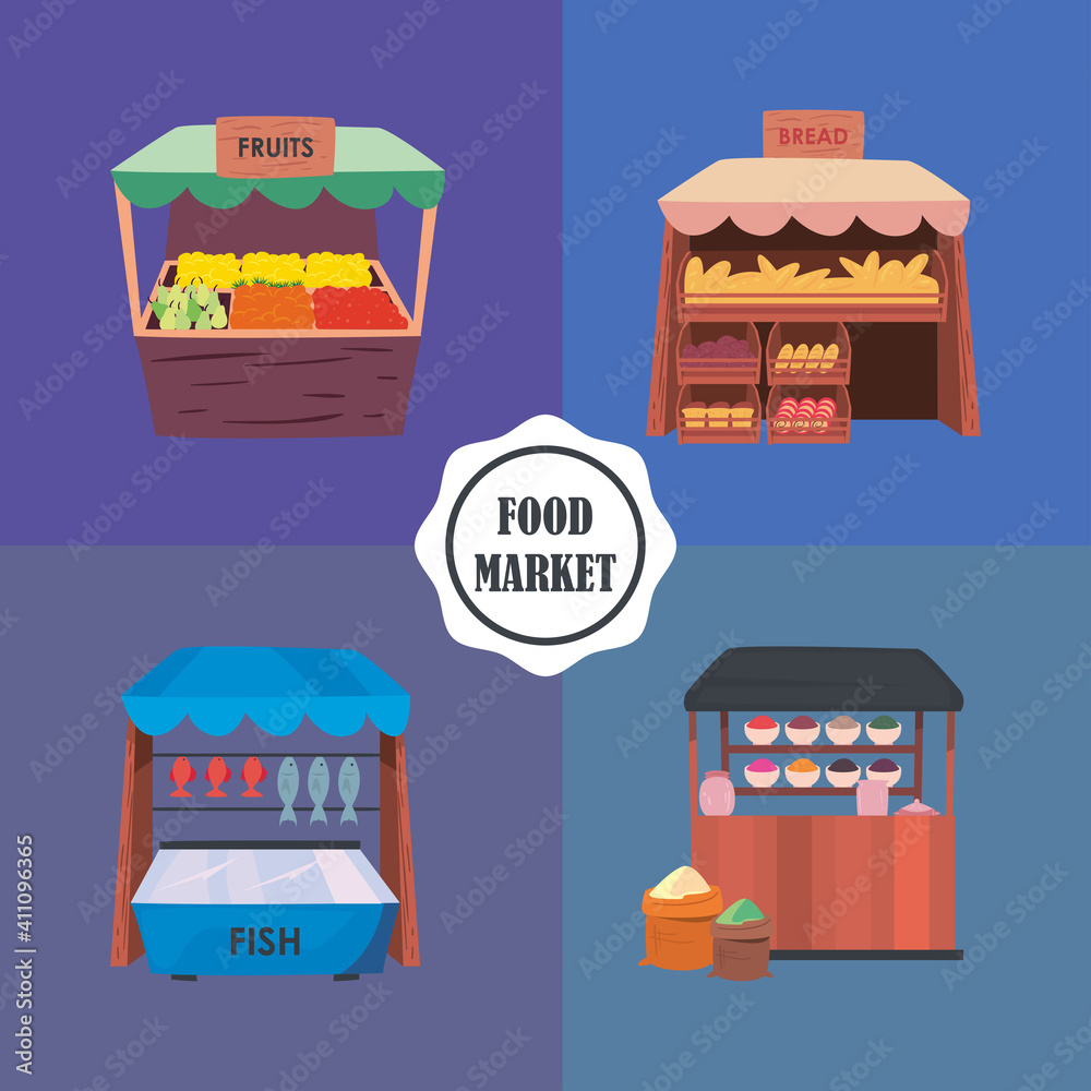 Food markets icon set vector design