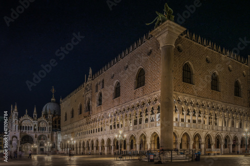 Night view of Doge's Palace and St Mark's Basilica, Venice, Italy