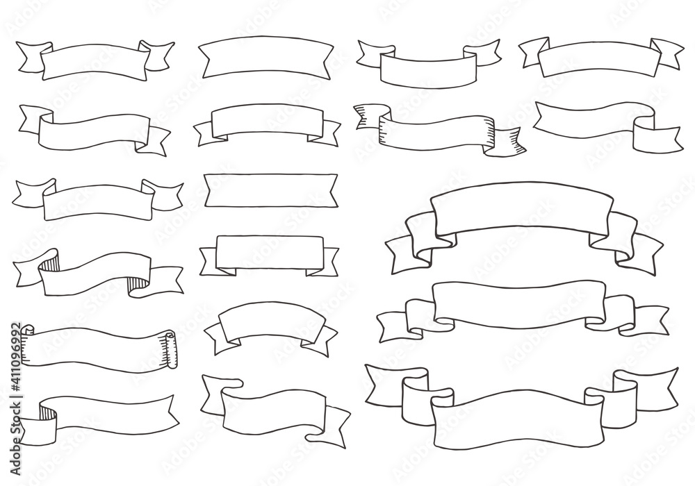 見出しなどに使えるいろんな手描きリボンのセット 見出しなどに使えるいろんな手描きリボンのセット