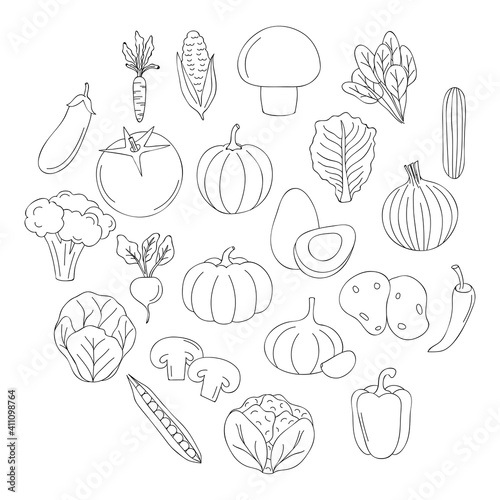 healthy vegetables icons around, line style