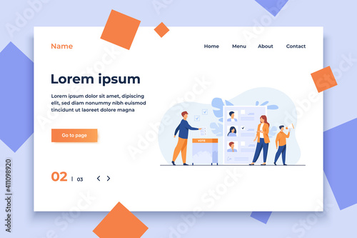 Election or referendum campaign. Citizens voting for candidates, inserting survey form to ballot box. Vector illustration for democracy, vote polling, choice, society, constitution concept