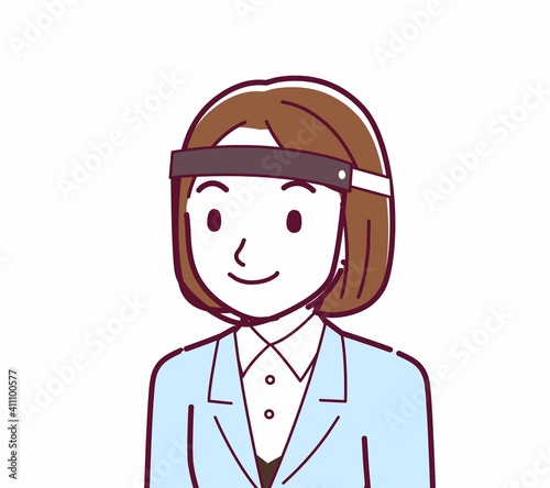 Young woman in a light blue suit