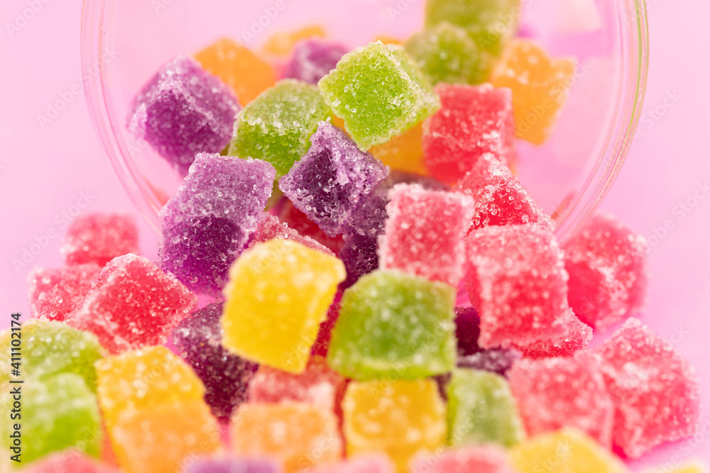 Closed up a lot of colorful cube jelly candy Closed up a lot of colorful cube jelly candy